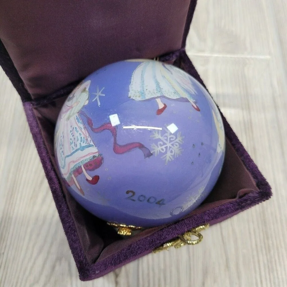 Pier 1‎ Li Bien Ornament 2004 Purple Angels Hand Painted Glass Boxed